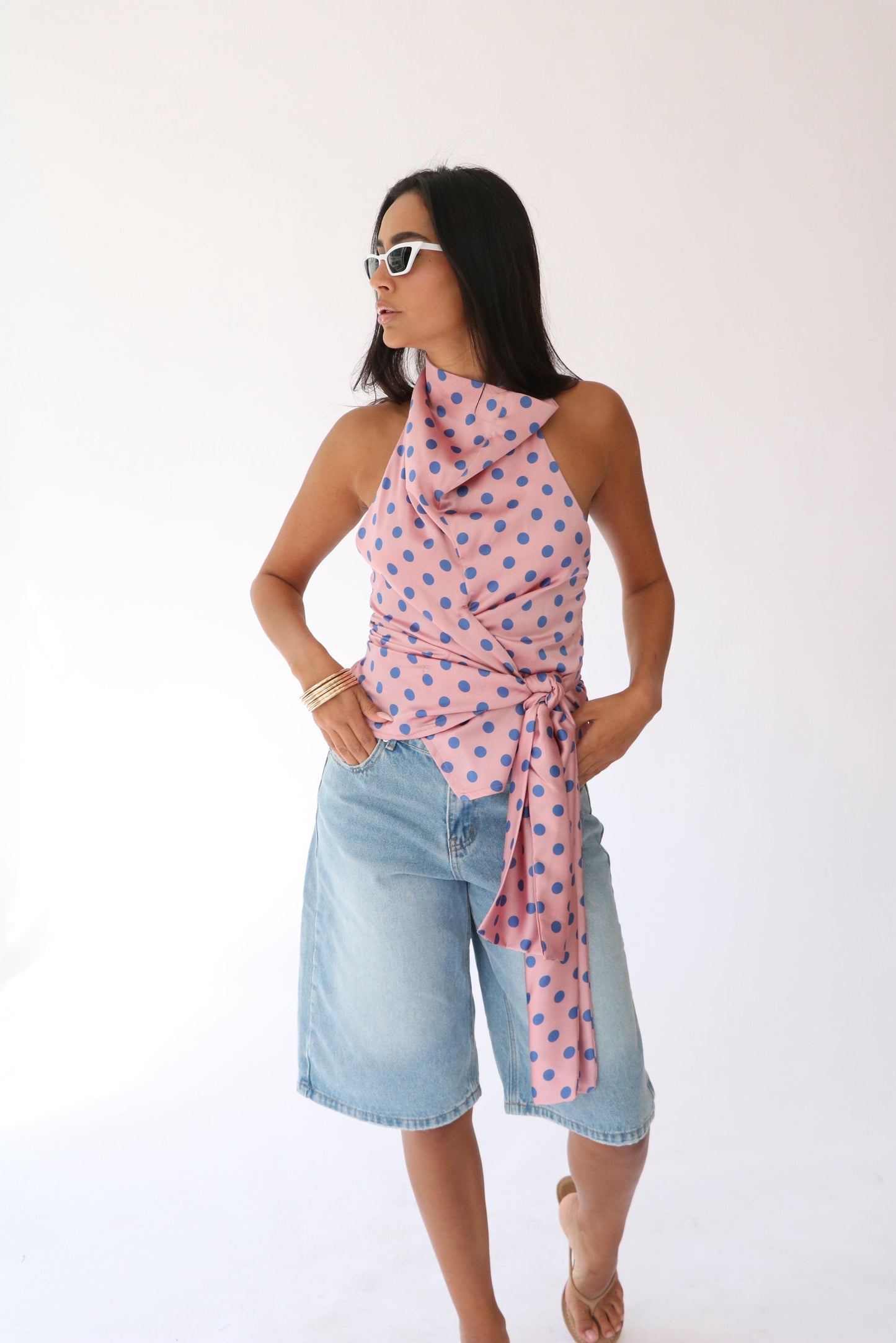 חולצת אדל מנוקד - לבן