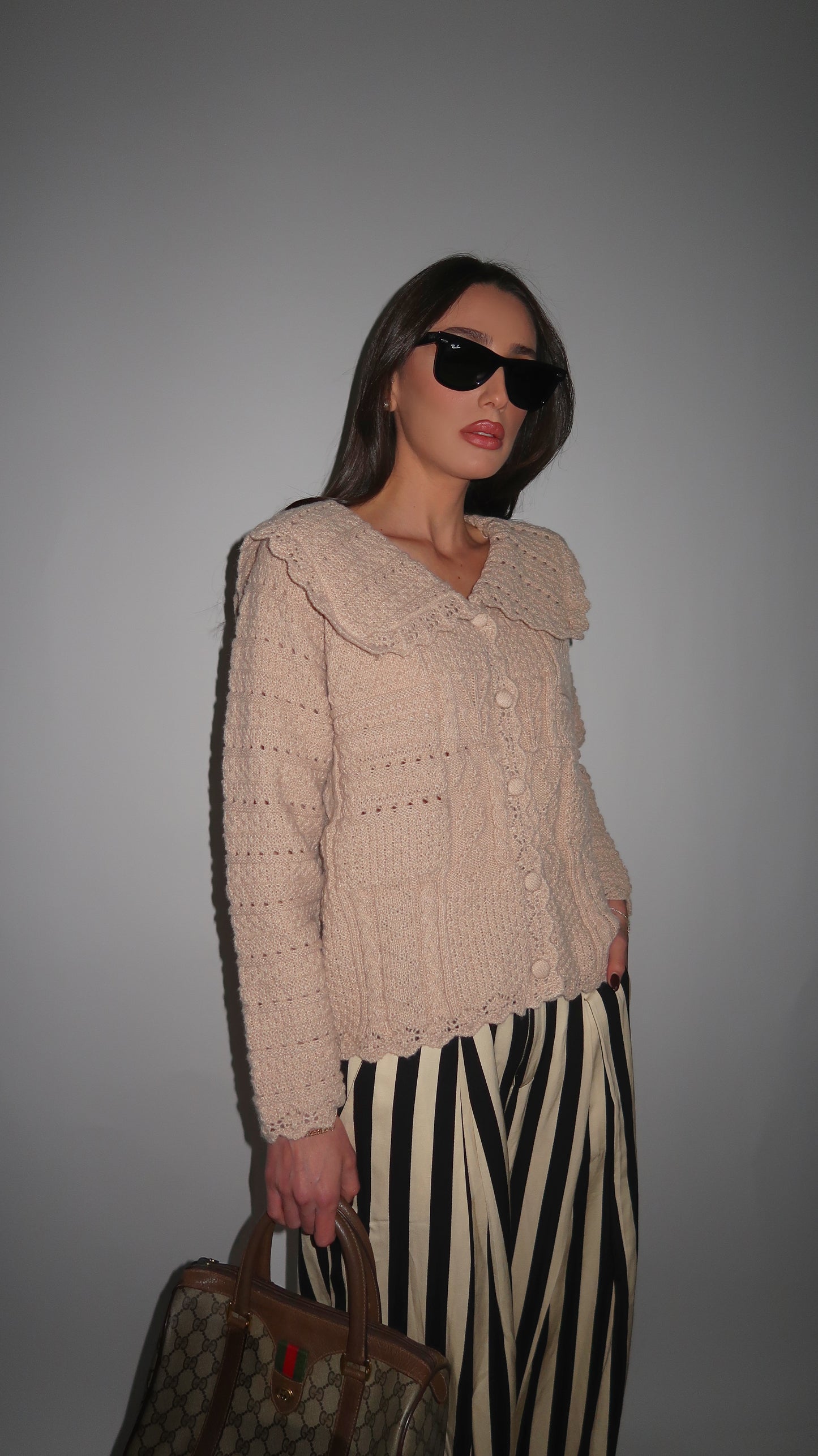 EXCLUSIVE מכנסי פסים שחור לבן אסימטרי