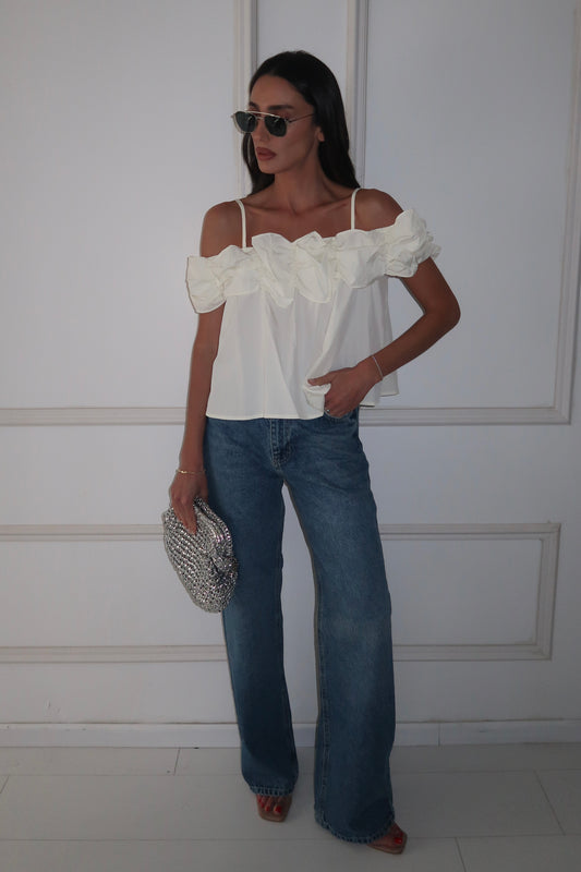 חולצת ראפל -לבן EXCLUSIVE