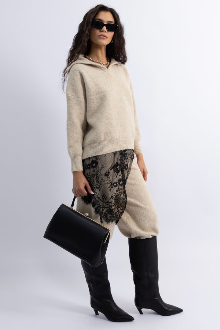 חצאית לונה תחרה - שחור