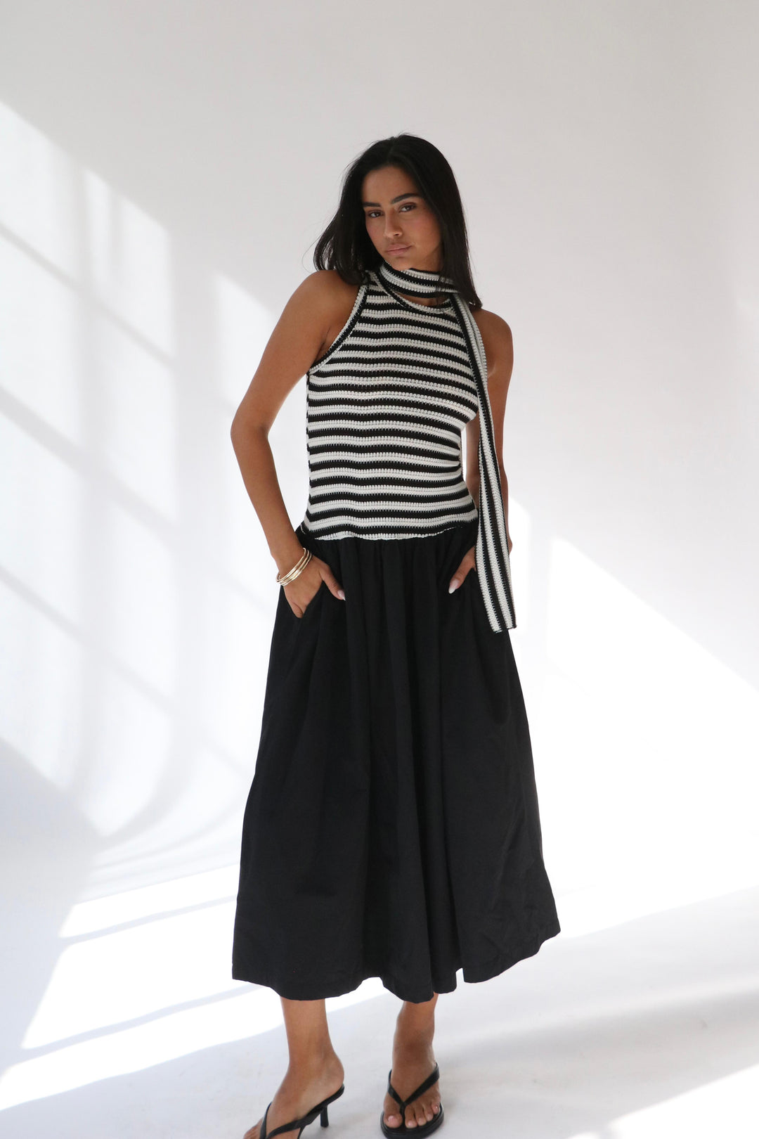 שמלת קריסטלי -פסים בז