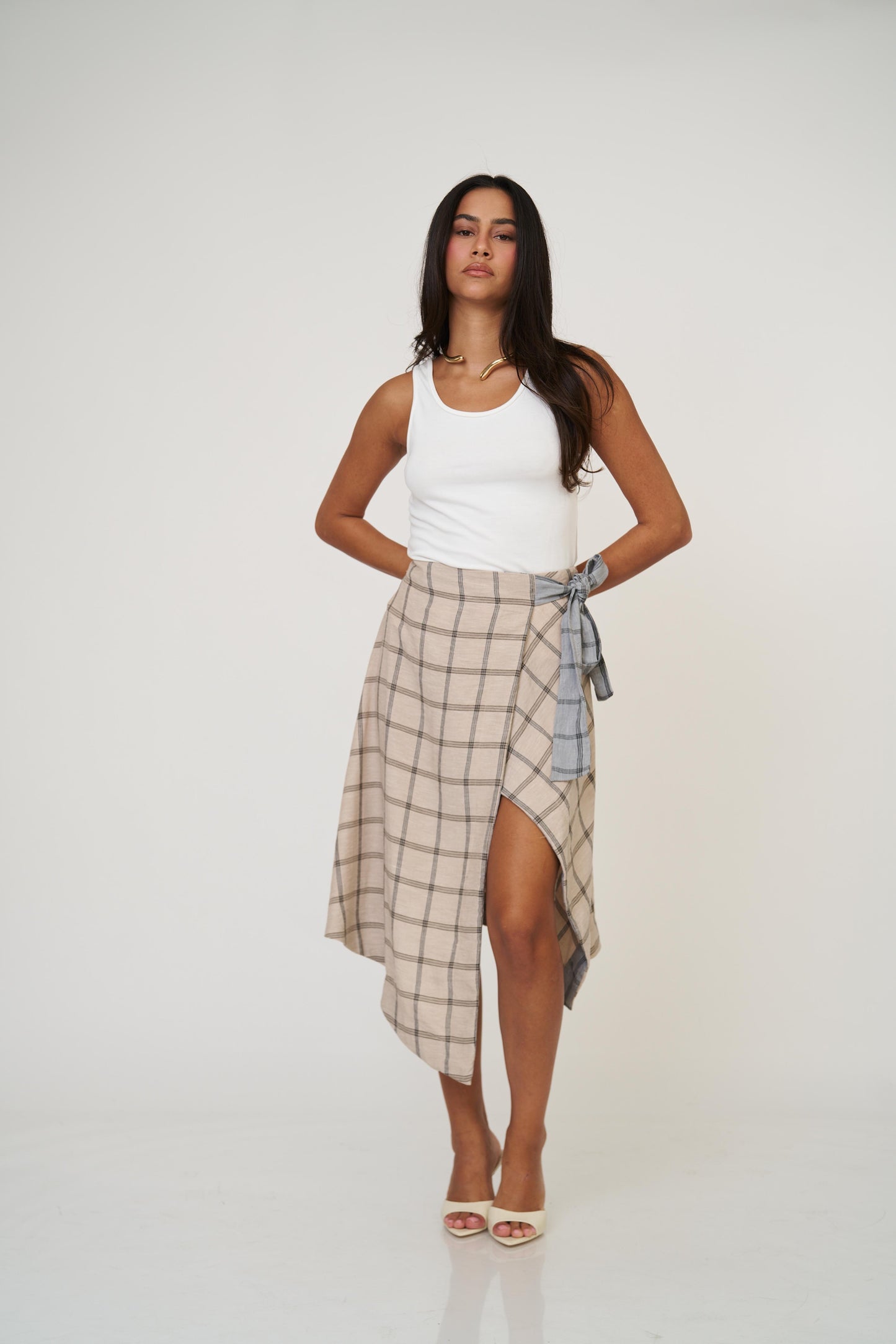 חצאית אנה משבצות - כחול