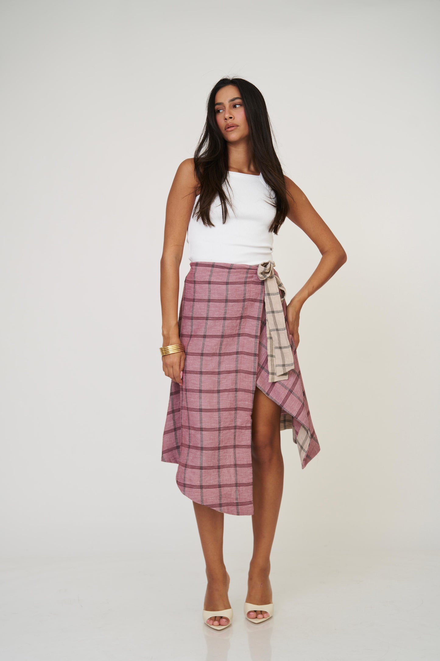 חצאית אנה משבצות - כחול