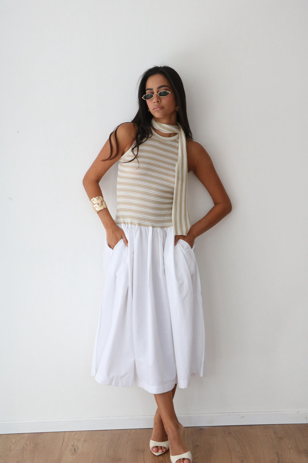 שמלת קריסטלי -פסים בז