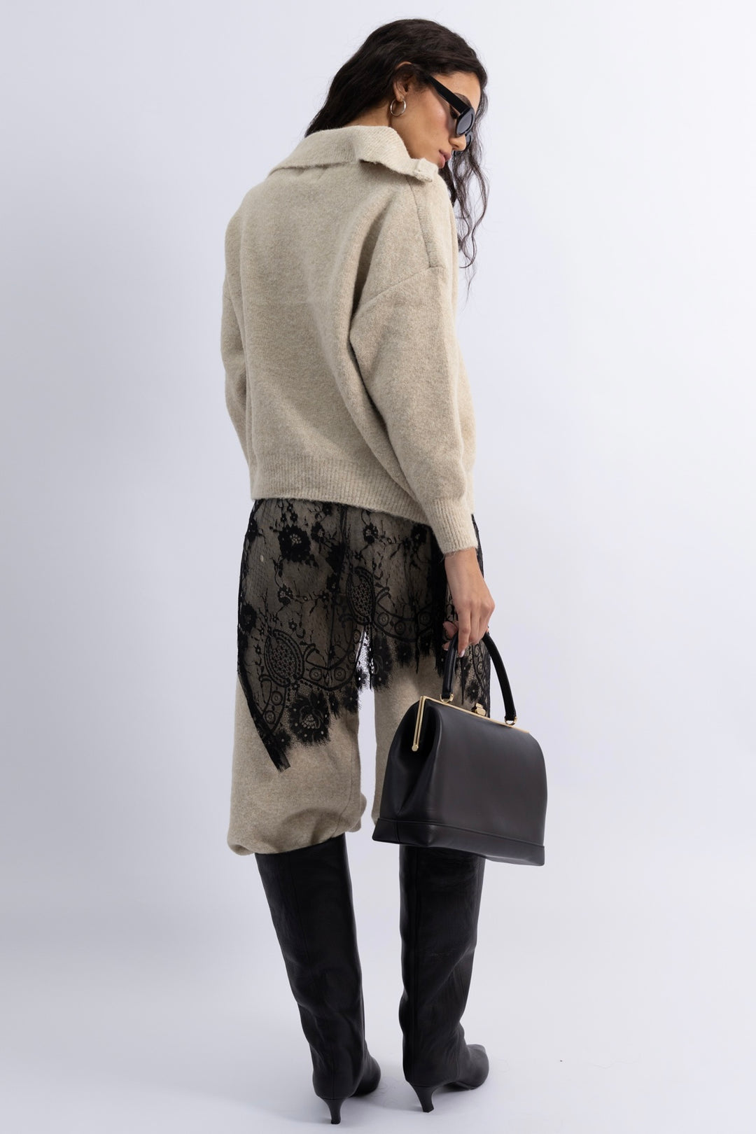 חצאית לונה תחרה - שחור