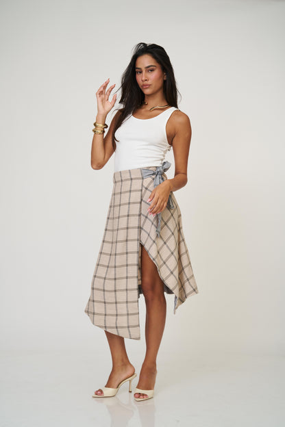 חצאית אנה משבצות - כחול