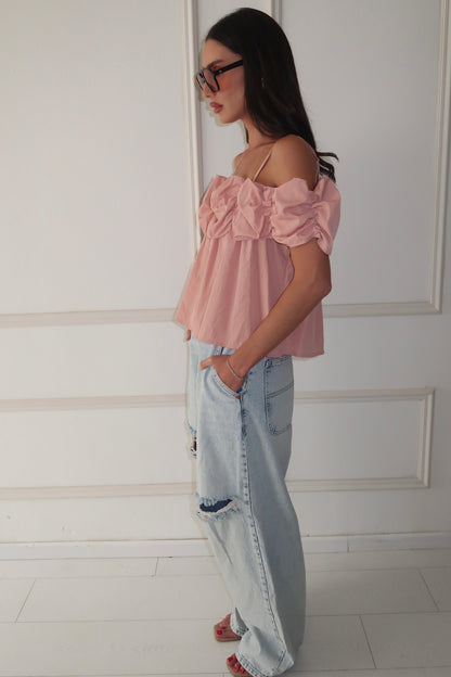 חולצת ראפל -ורוד