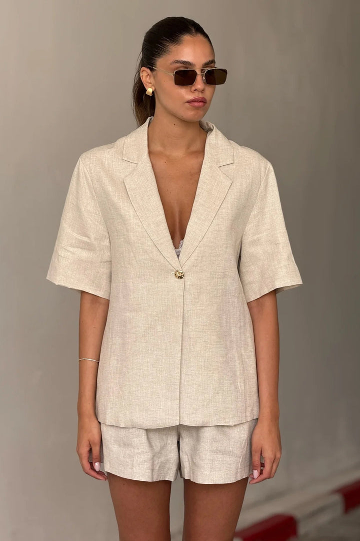 חליפת מור פשתן קרם