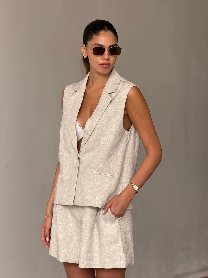 חליפת ויני פשתן קרם