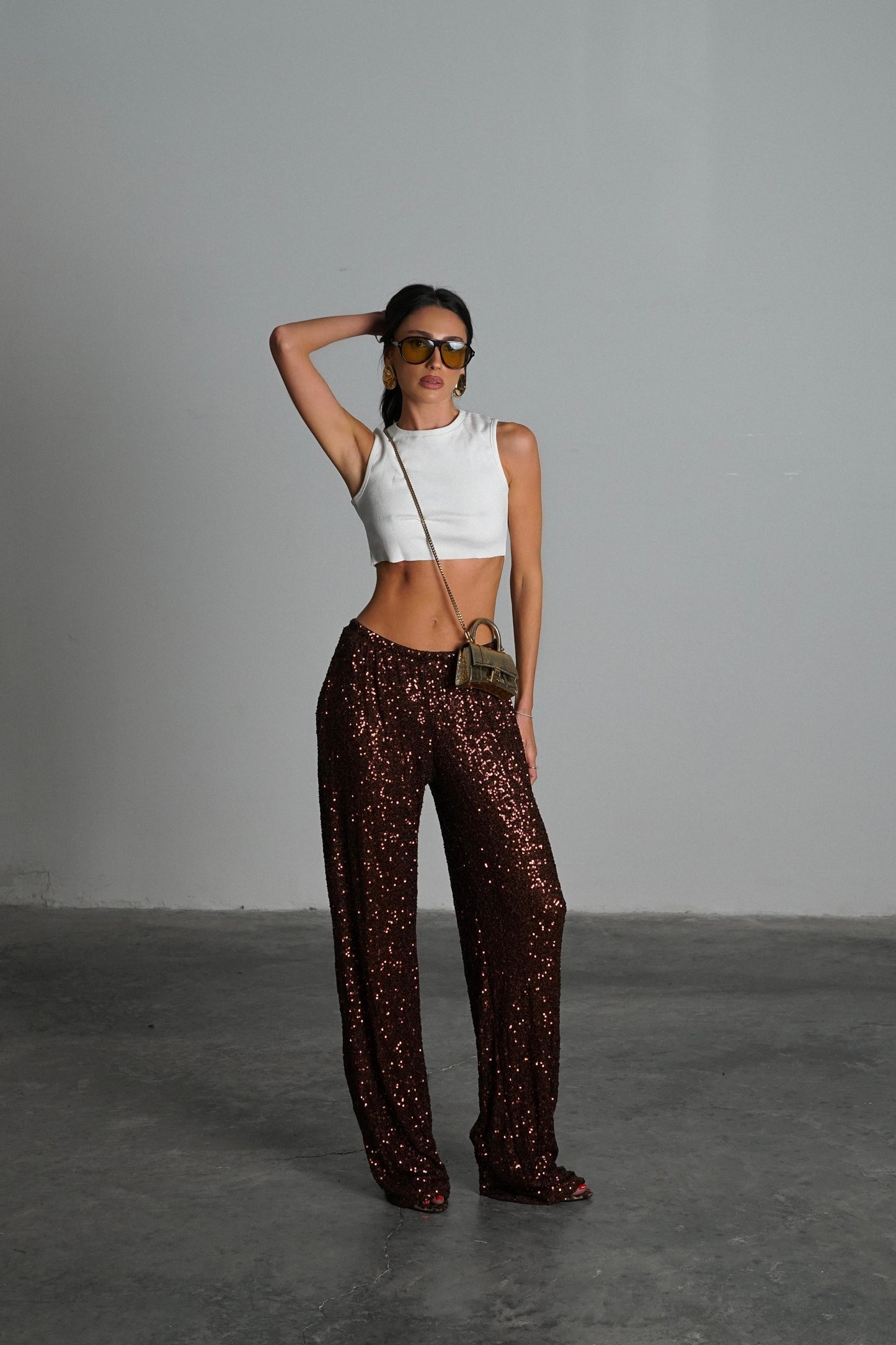 מכנסי פאייטים איירי - ברונזה