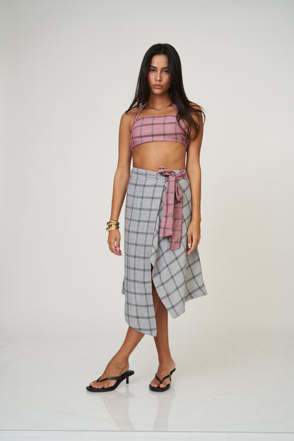 חצאית אנה משבצות - כחול