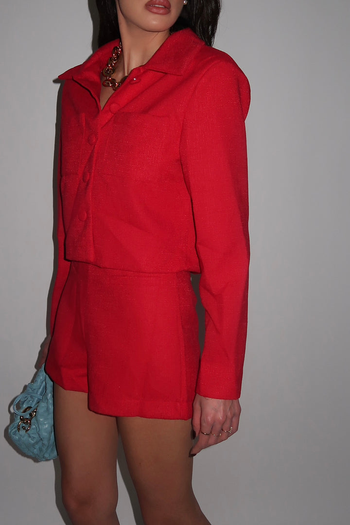 חליפת חצאית מלאניה אדומה