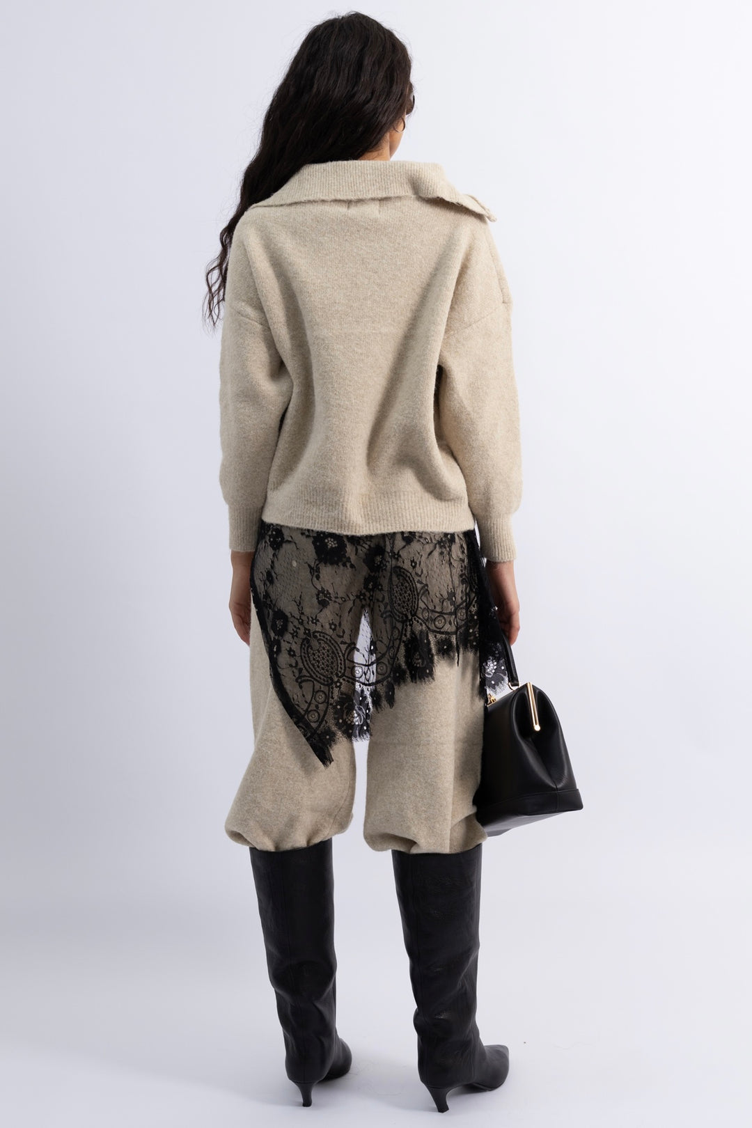 חצאית לונה תחרה - שחור