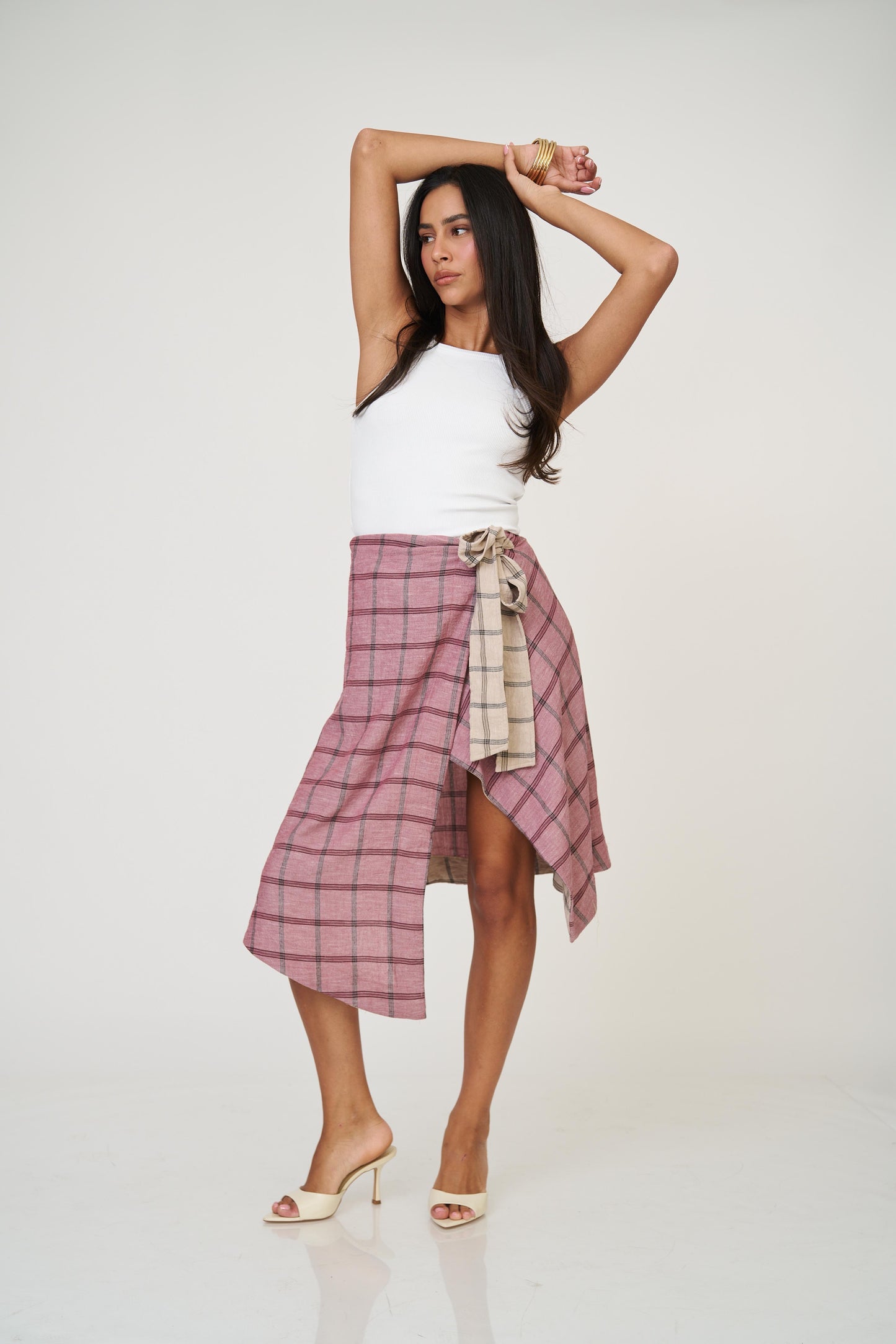 חצאית אנה משבצות - כחול