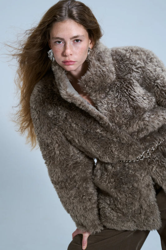 מעיל פרווה לביא חום