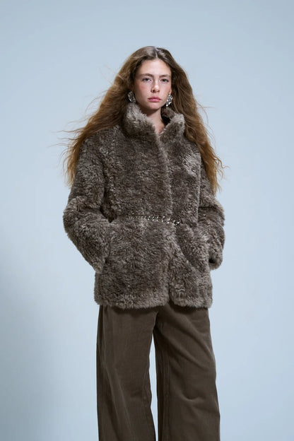 מעיל פרווה לביא חום