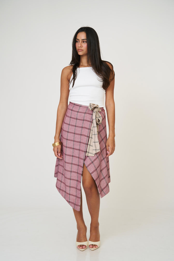 חצאית אנה משבצות - בז