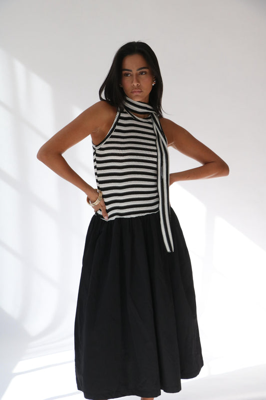 שמלת קריסטלי -פסים שחור