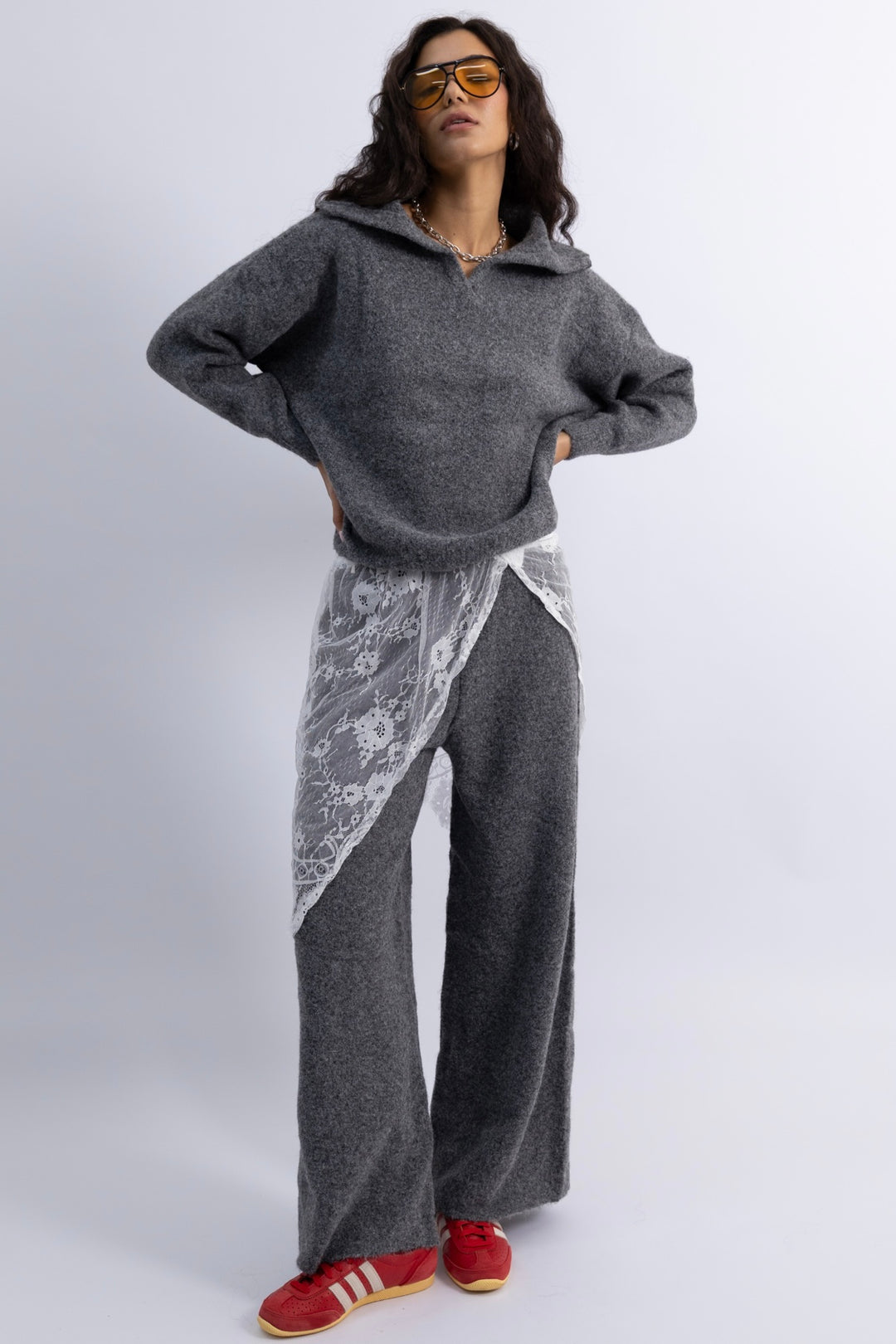 חצאית לונה תחרה - לבן