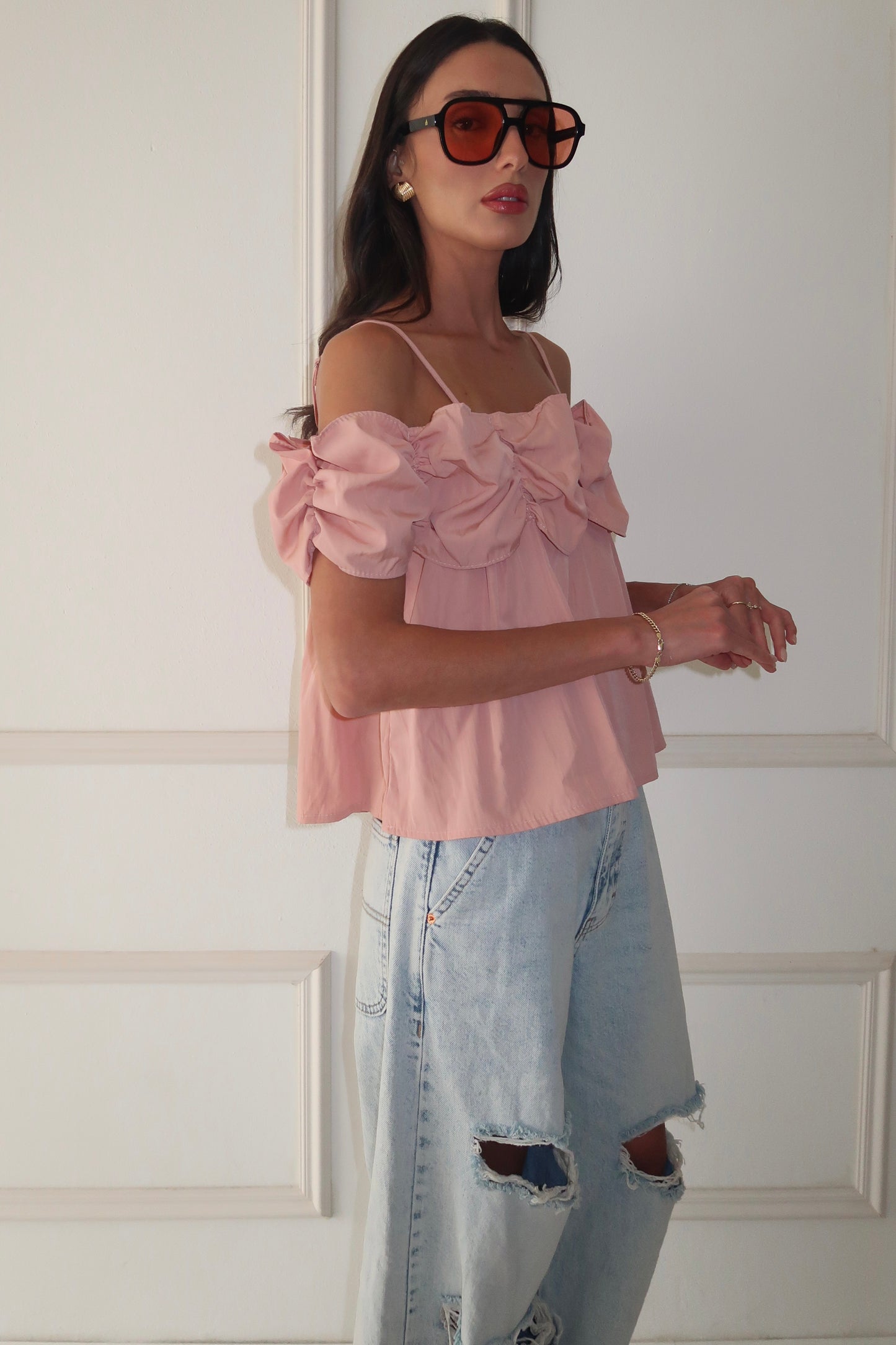 חולצת ראפל -ורוד