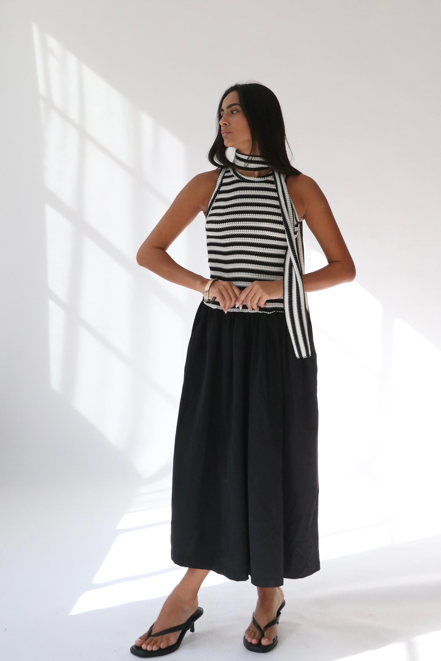 שמלת קריסטלי -פסים בז