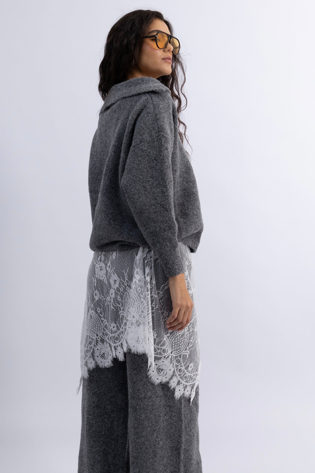 חצאית לונה תחרה - לבן