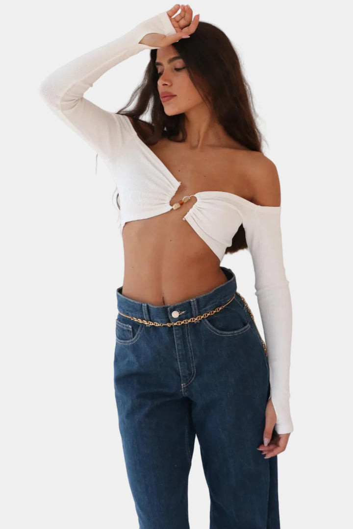 חולצת אבזם - לבן