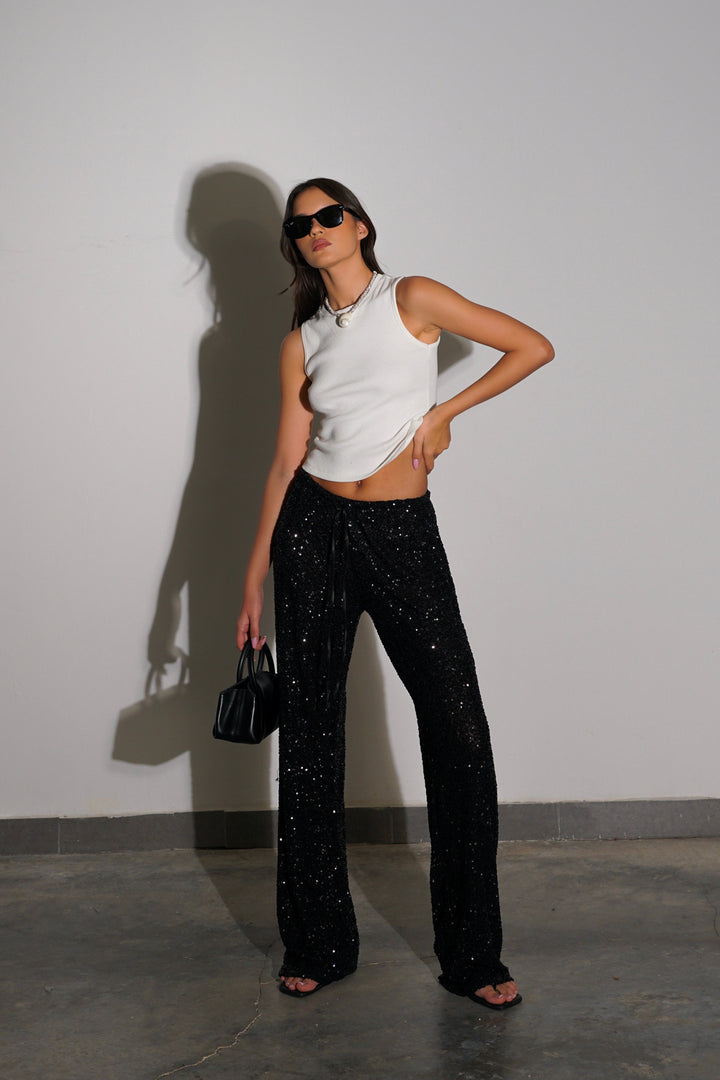 מכנסי פאייטים איירי - שחור