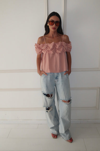 חולצת ראפל -ורוד