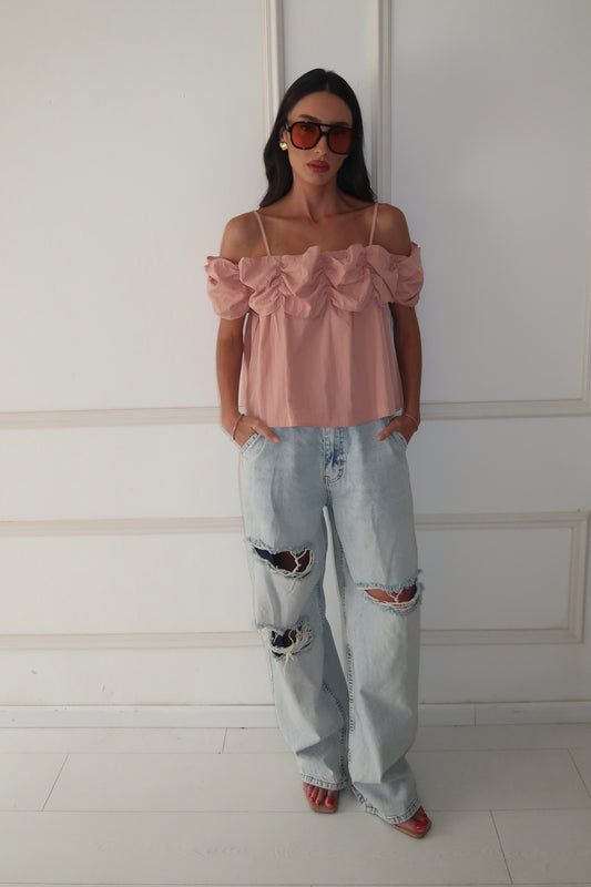 חולצת ראפל -ורוד