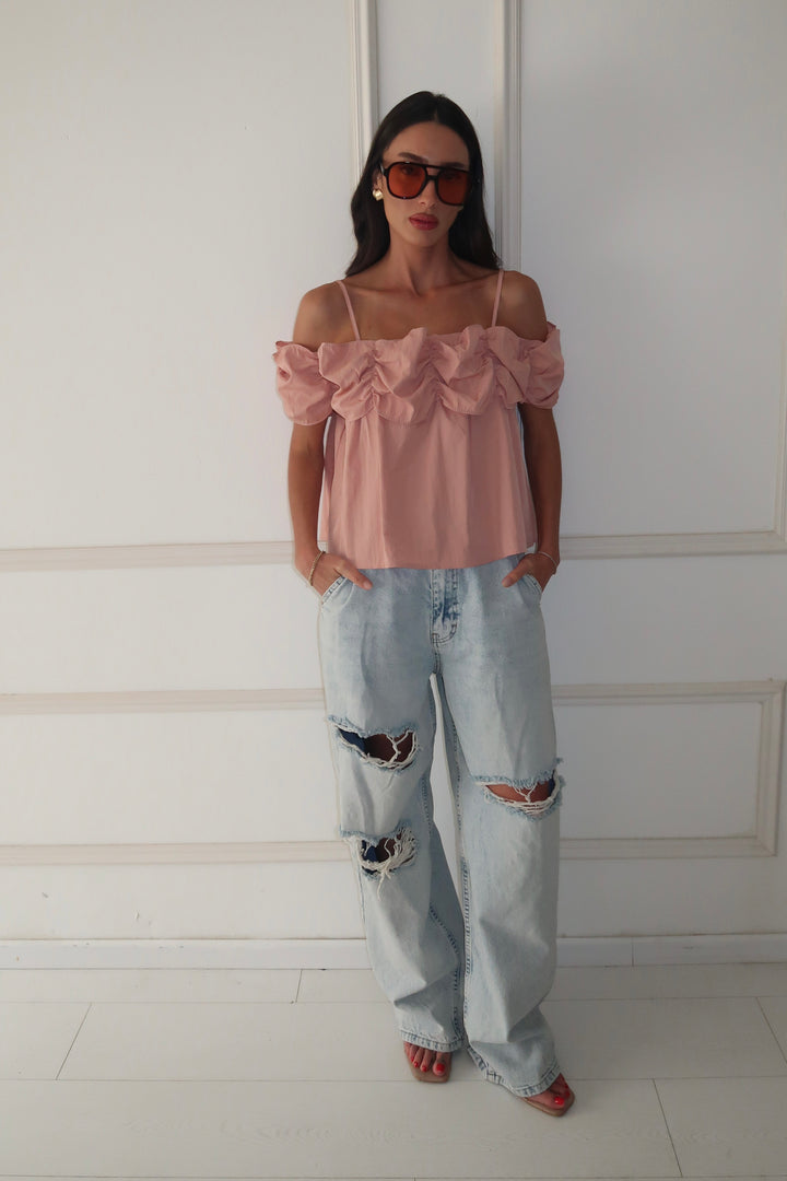 חולצת ראפל -ורוד