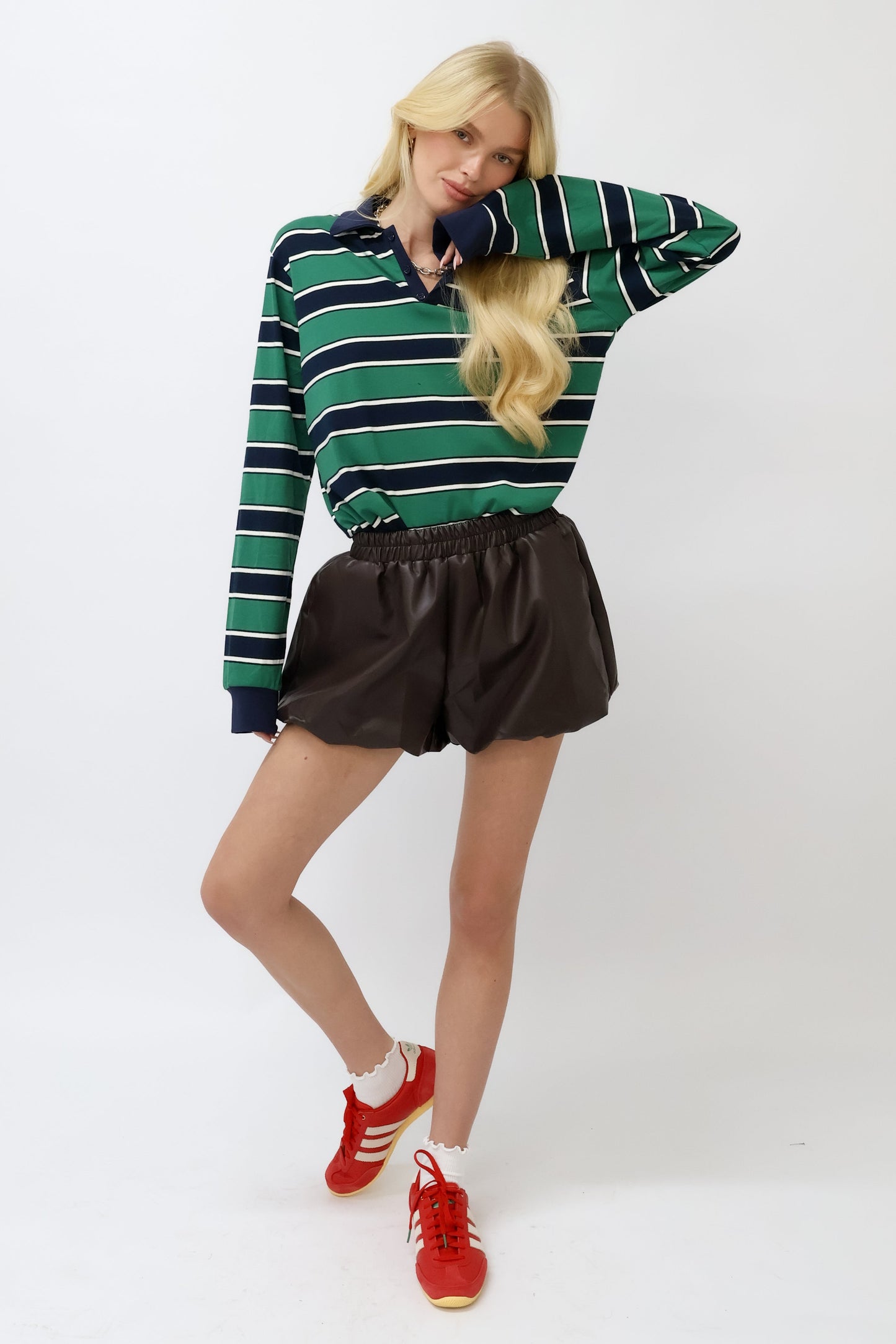 מכנסי דמוי עור שורטס - שחור