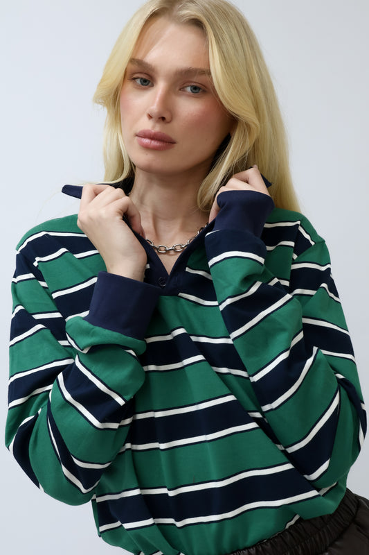 חולצת פסים - ירוק כחול