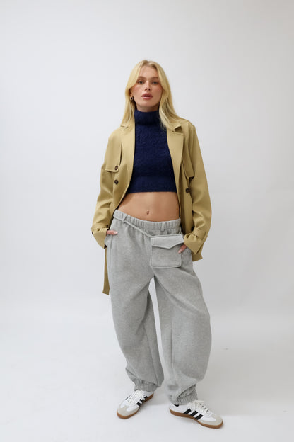 מכנסי טרנינג עם חגורת כיס - אפור מלנג