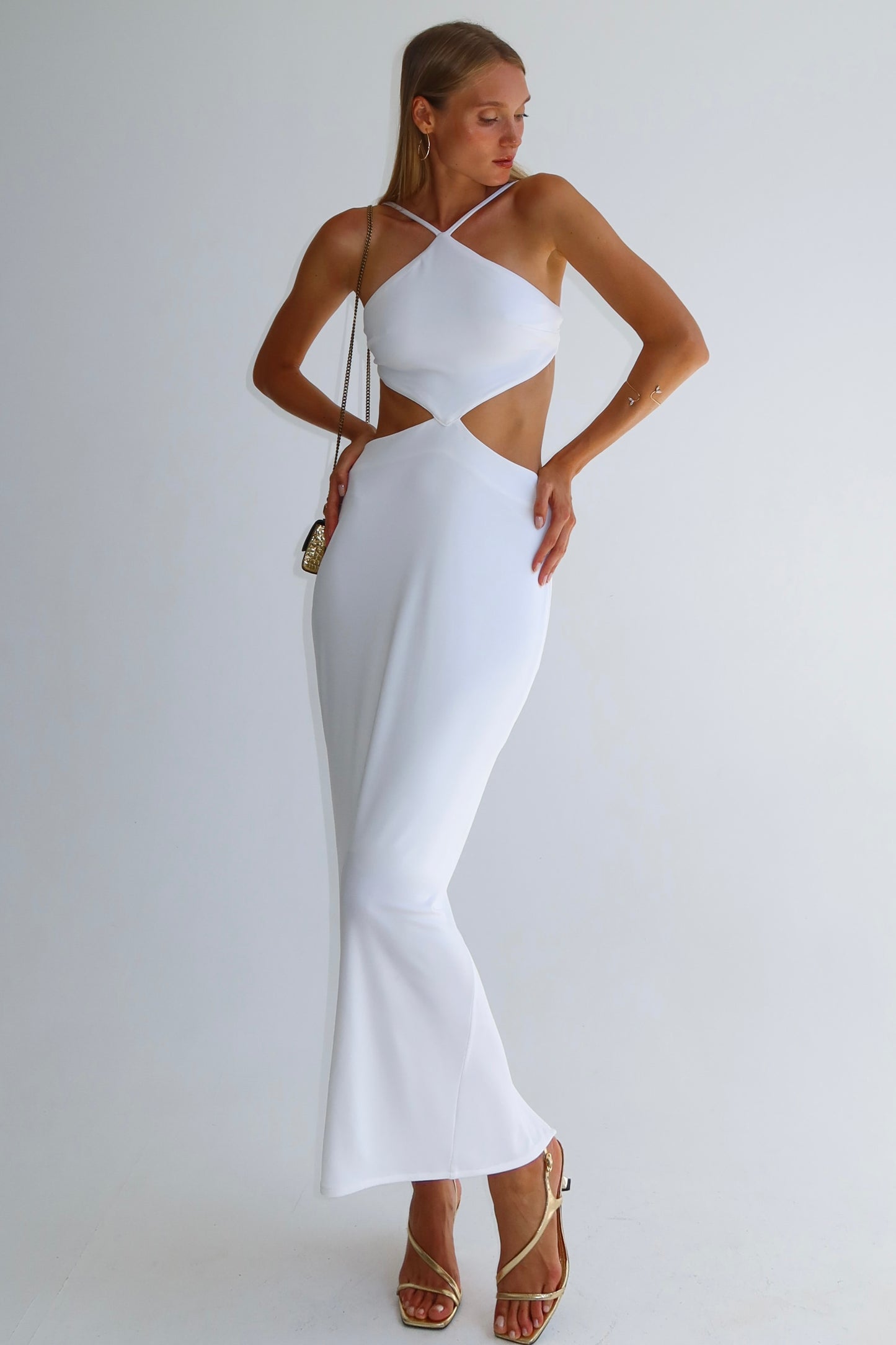 ⁨שמלת סקוור לייקרה - לבן ⁩