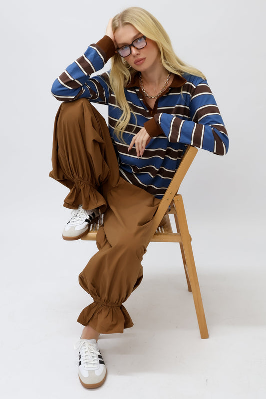 חולצת פסים אמה - כחול חום