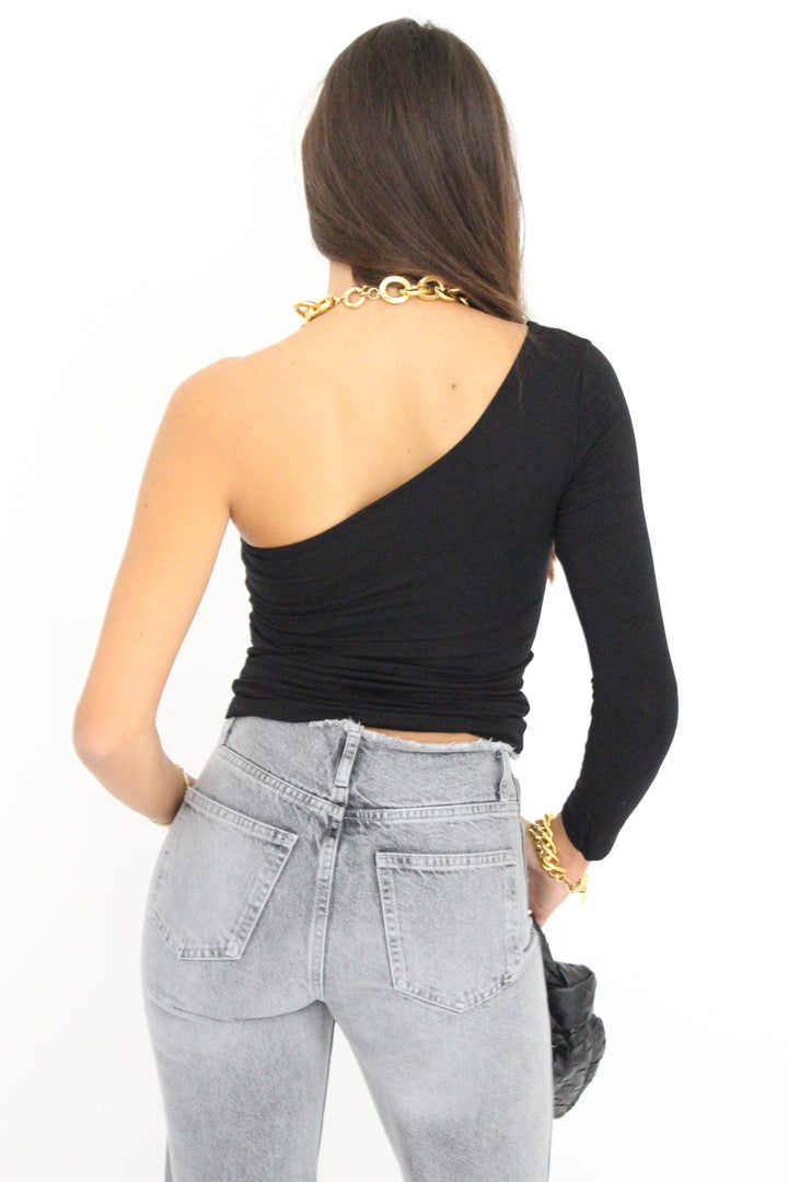 חולצת אליס כתף אחת - שחור