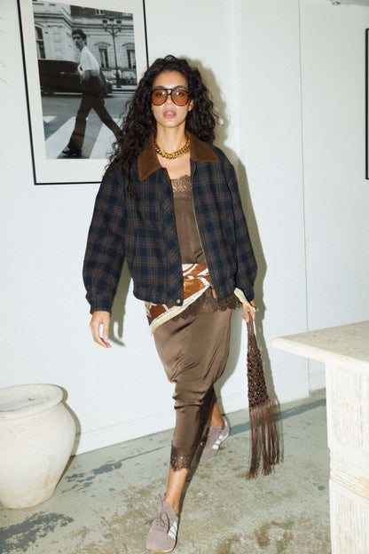 גקט משובץ נולי- כחול