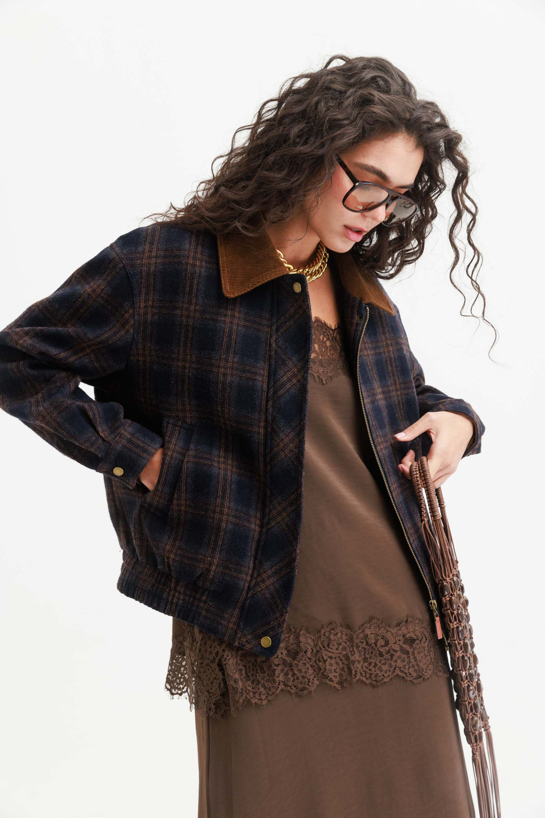 גקט משובץ נולי- כחול