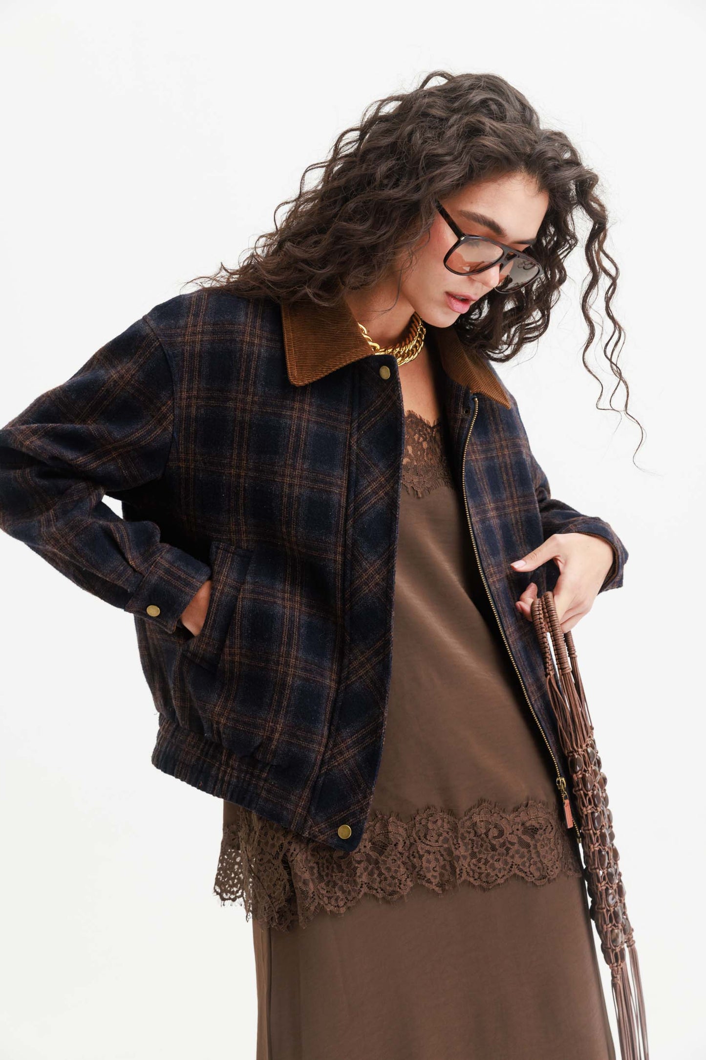 גקט משובץ נולי- כחול