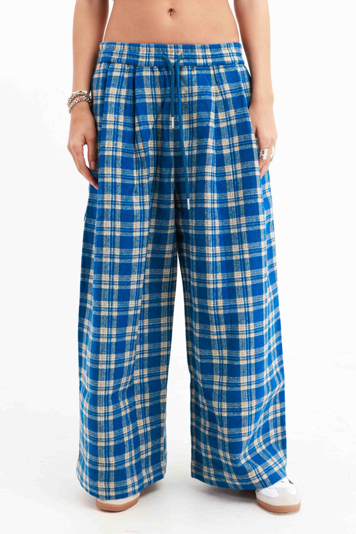 מכנסי סטיב משובצים - כחול