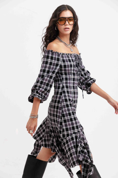 שמלת אדריאנה משבצות - חום