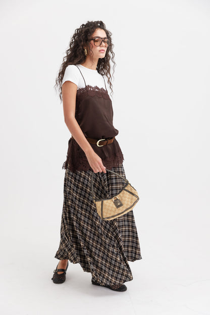 חצאית משבצות שיילי- חום שחור