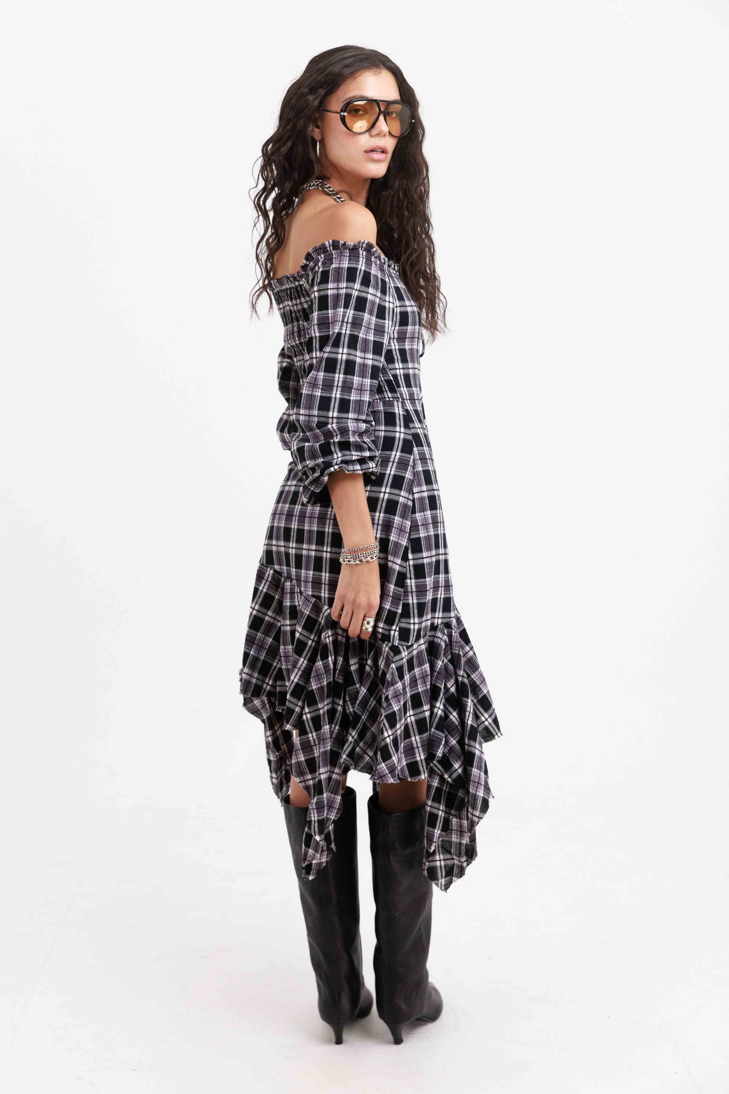 שמלת אדריאנה משבצות - חום