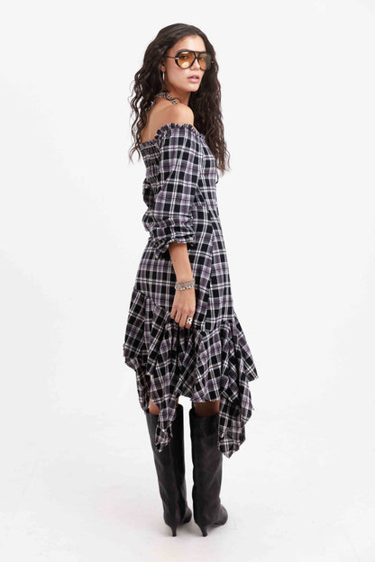 שמלת אדריאנה משבצות - חום