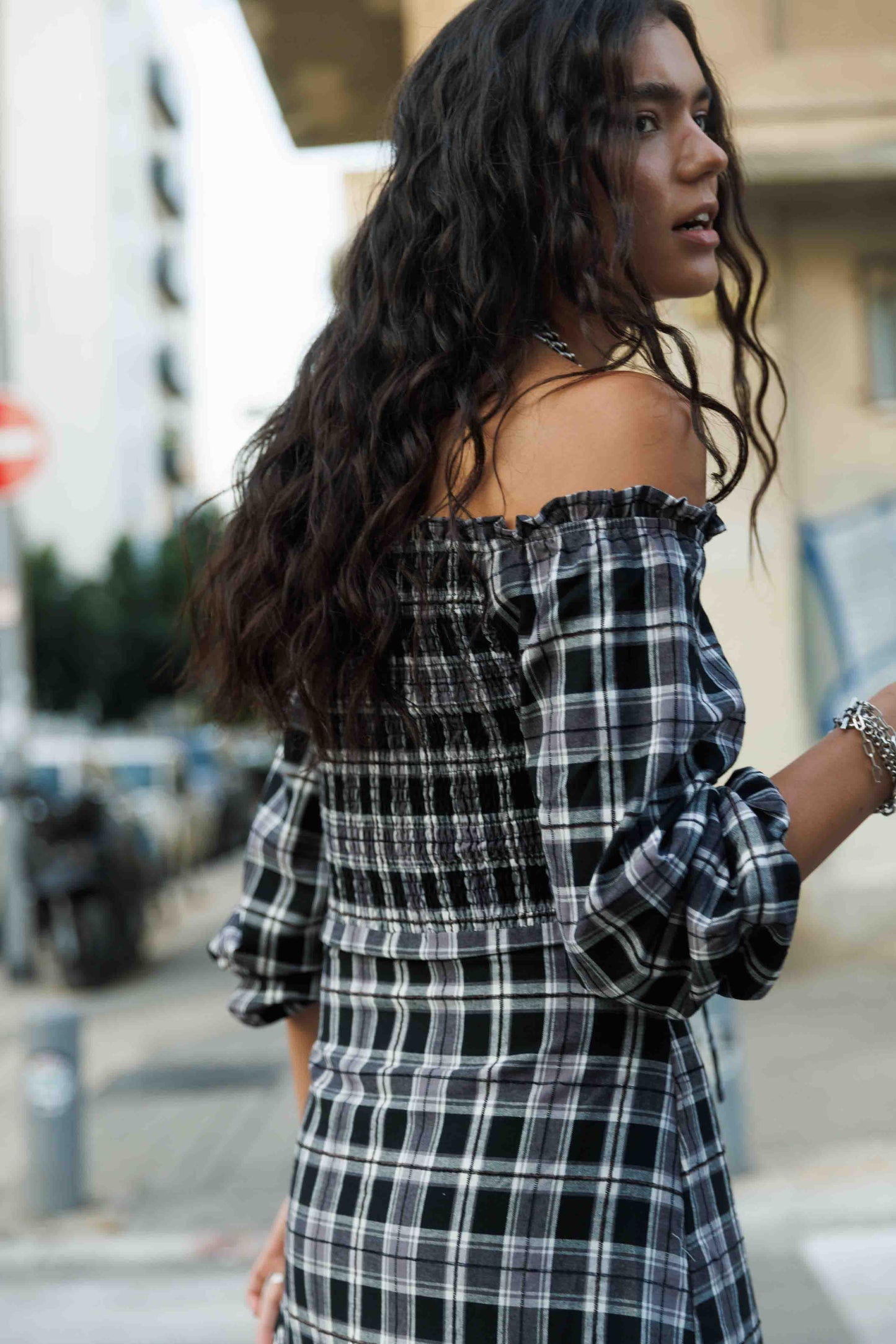 שמלת אדריאנה משבצות - חום