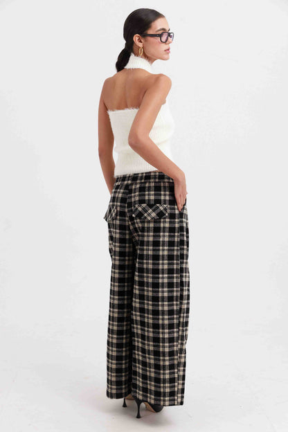 מכנסי סטיב משובצים - שחור