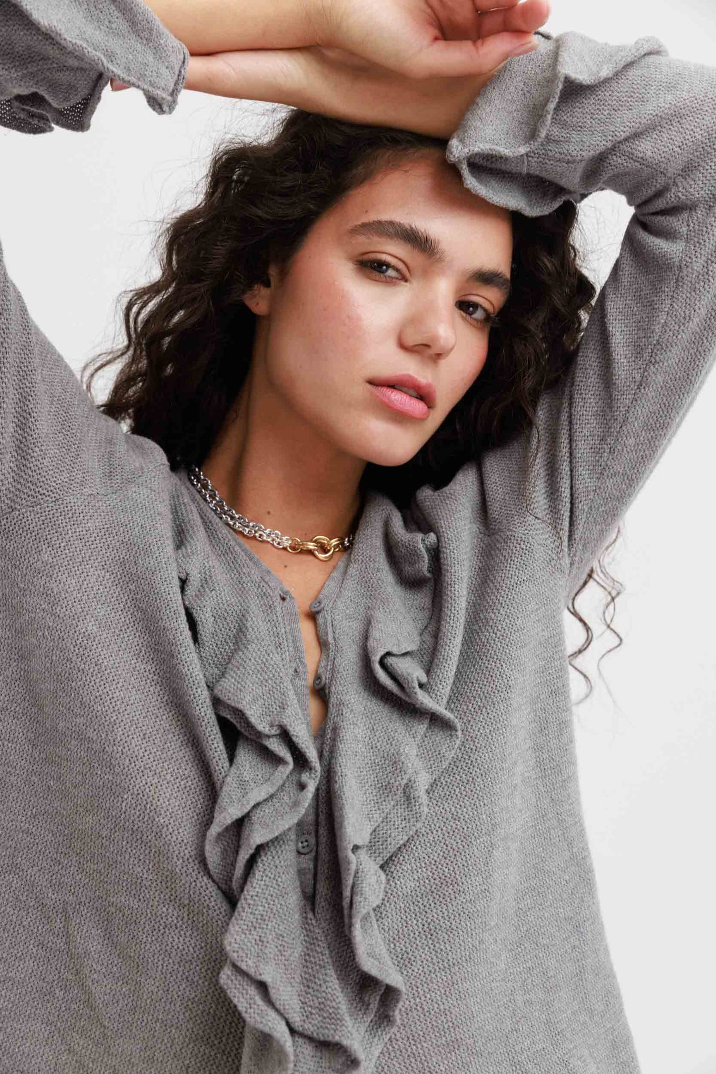 קרדיגן אפור קפלים