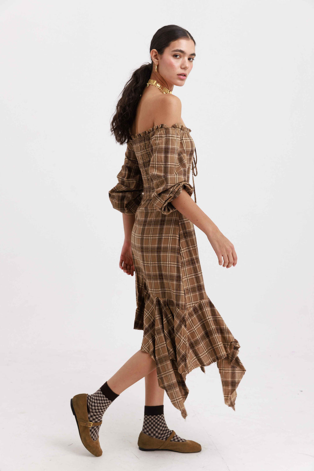 שמלת אדריאנה משבצות - שחור