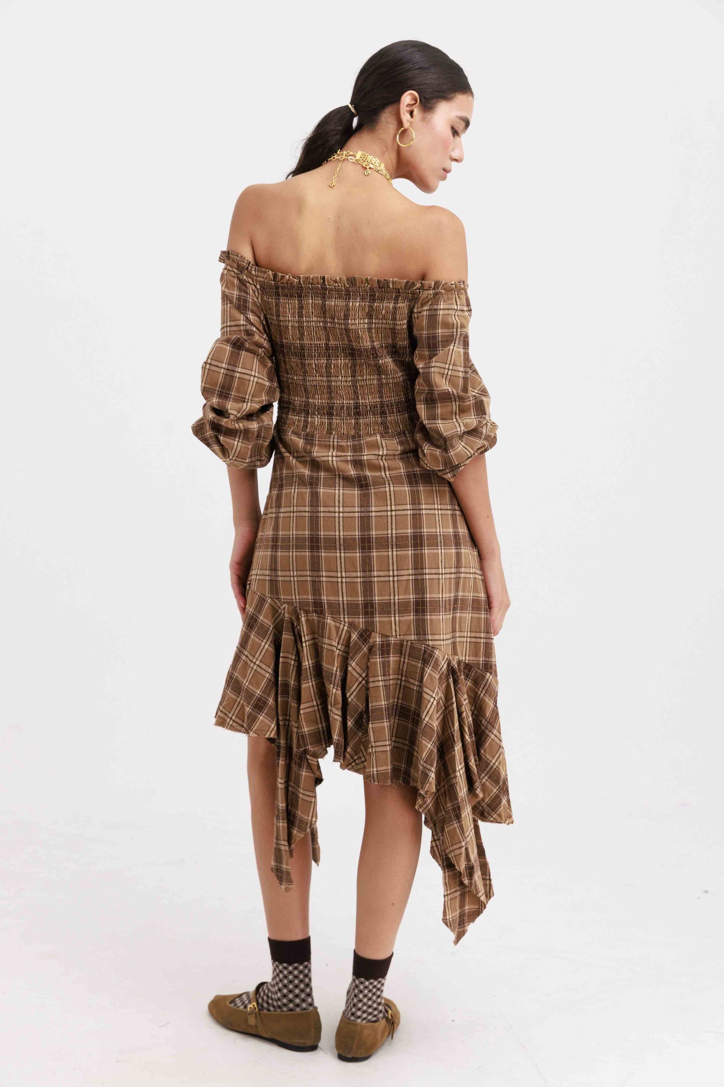 שמלת אדריאנה משבצות - חום